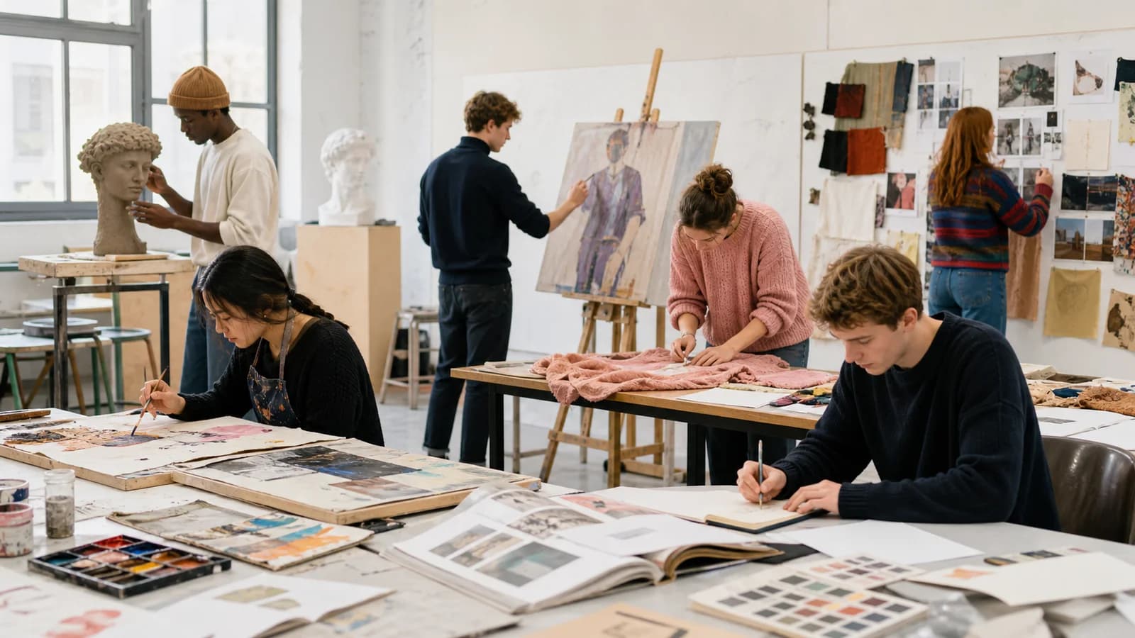 Students working in an art and design studio