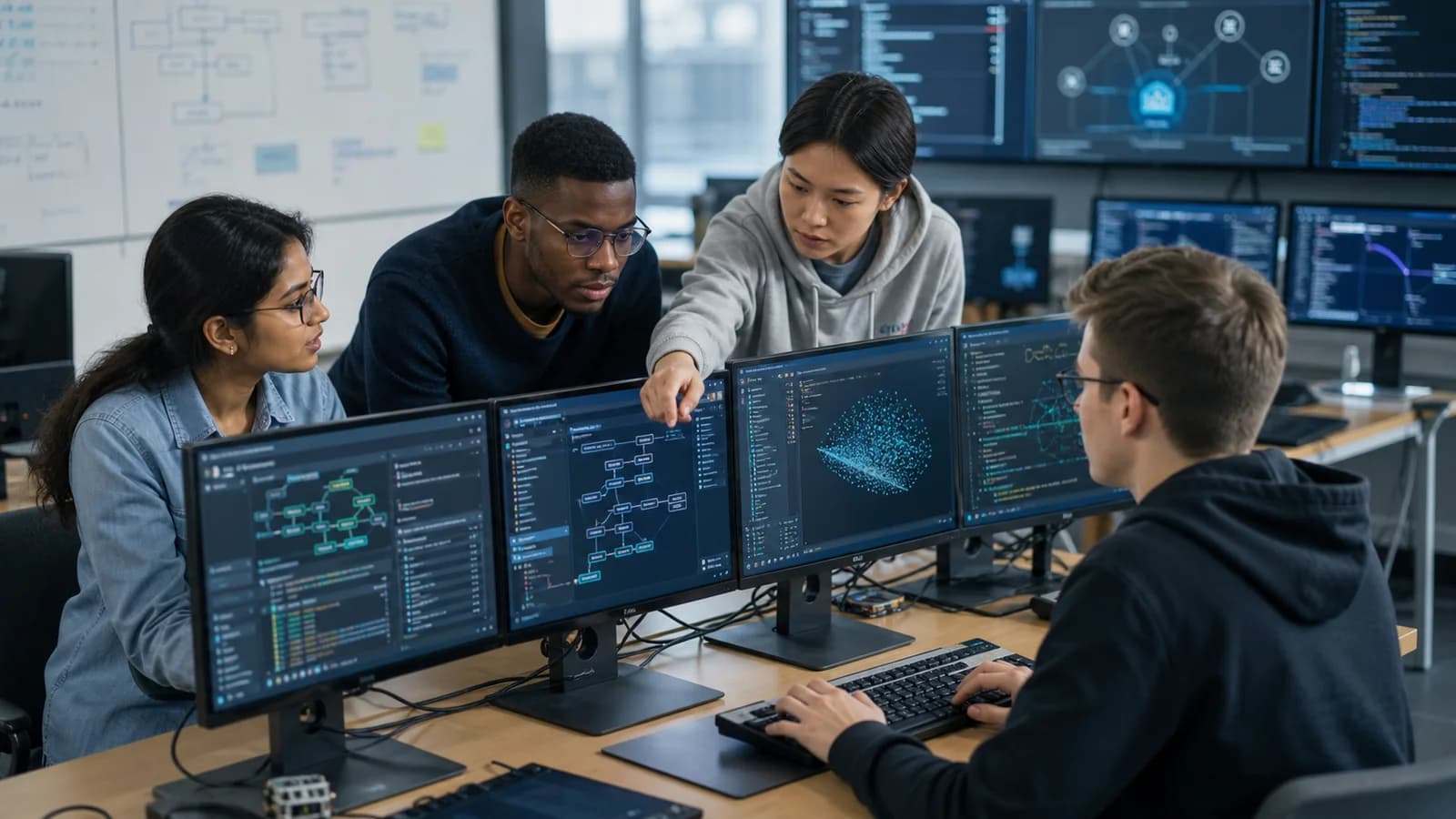 Computer science student coding on a laptop