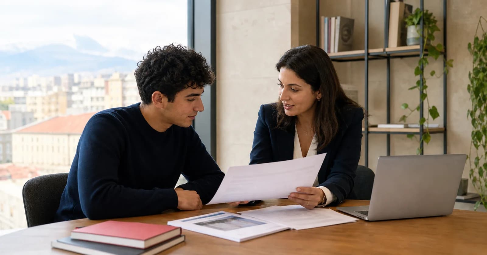 Education representatives reviewing an institution listing